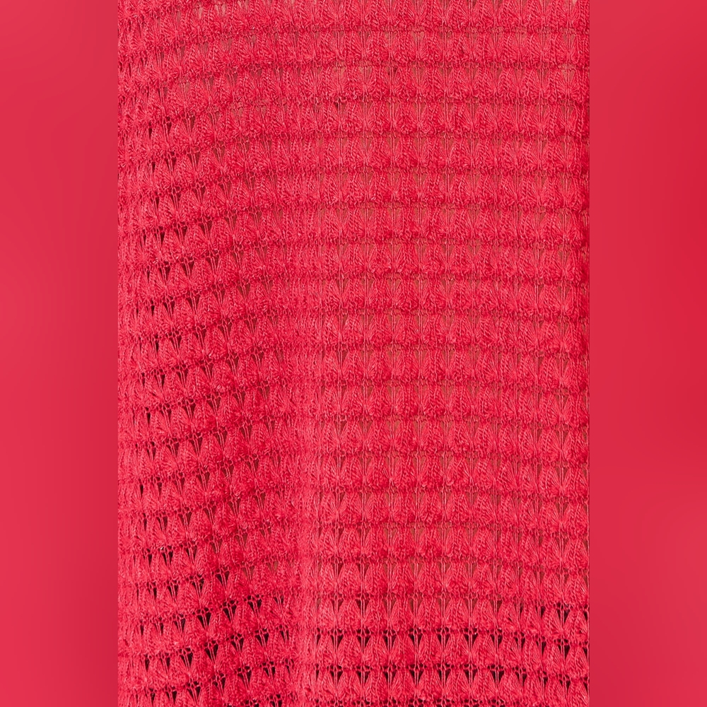 Culture Code Designer Red Waffle Knit Wide Notch Neckline Relaxed Fit Top - Picture 6 of 11